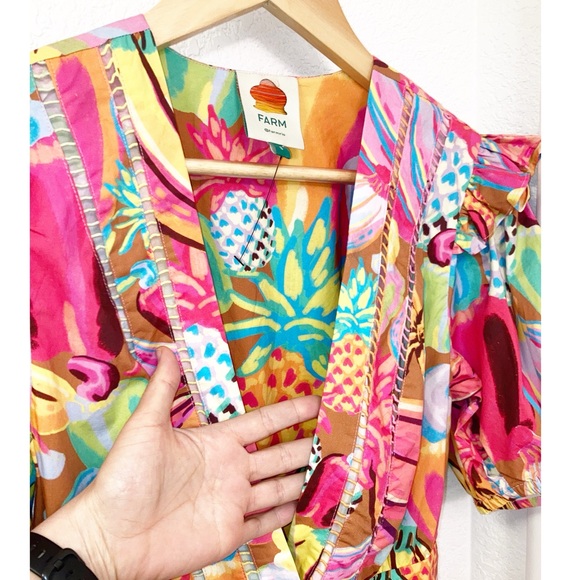 FARM RIO Fruit Salad Playsuit Romper Deep V Ombré Ladder lace Pockets SZ: Small - Picture 8 of 14